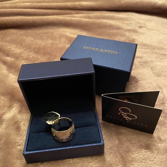 SONIA BITTON NEW YORK SKYLINE RING 14K W/3 DIAMONDS WHITE GOLD WIDE BAND SIZE 7 - Picture 2 of 11